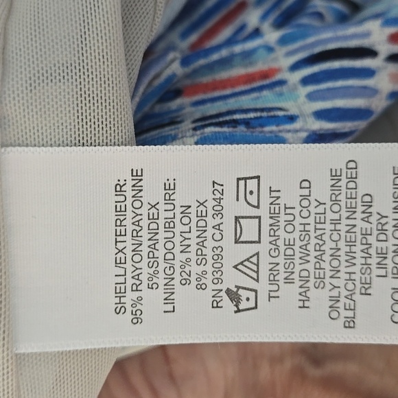 ZOZO Midi Sleeveless V-Neck W/Side Ruching Blue Geometric Tile Print Sz XL - Picture 11 of 12